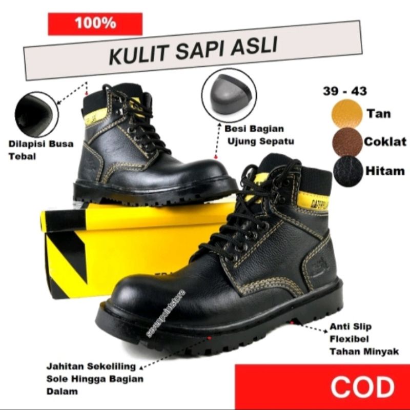 Sepatu Safety pria kulit Asli Boots ujung Besi - sepatu Bikers - Sepatu Koboy