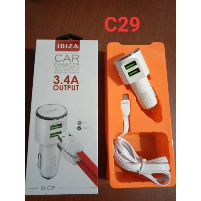 SAVER MOBIL 3.A AMPERE CAS MOBIL IBIZA C29 2 USB COLOKAN MICRO