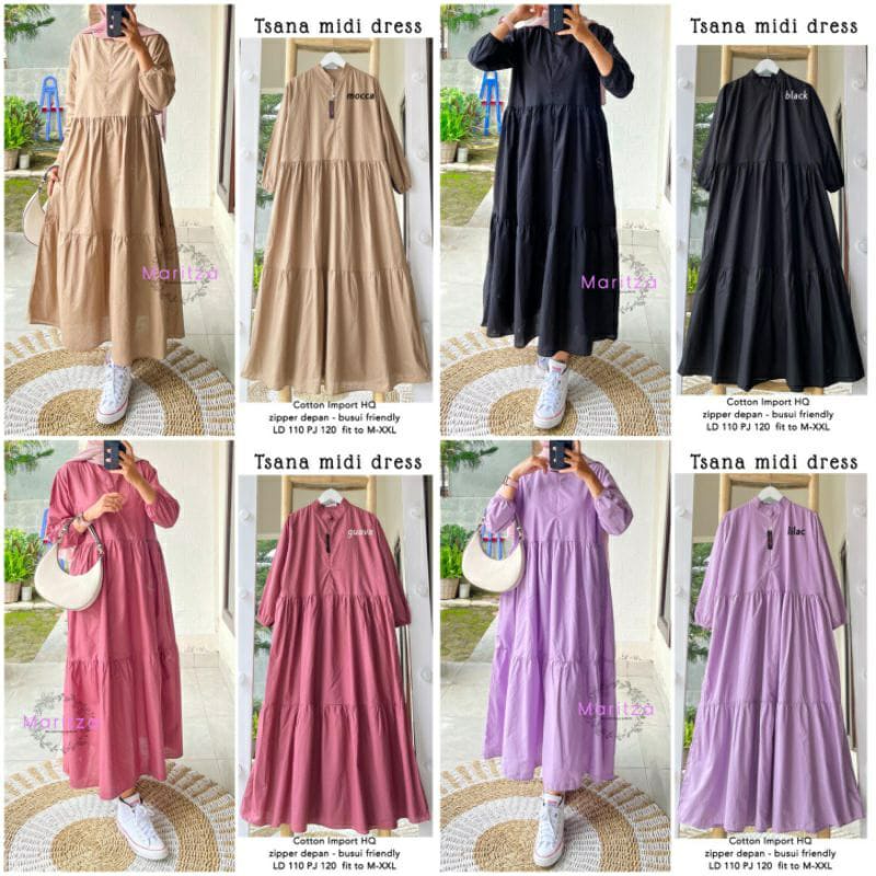 TSANA MIDI DRESS BIG SALE DRESS TERLARIS / DRESS KATUN RAYON VISCOSE FIT L XL / MIDI DRESS WANITA MU