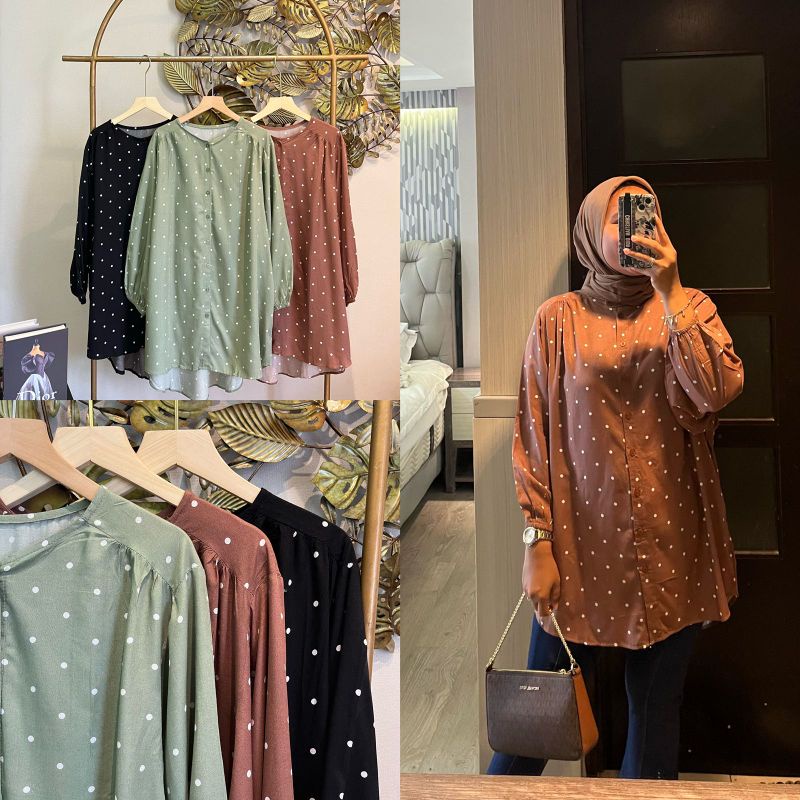 Atasan Wanita Blouse Tunik Jumbo motif Polkadot