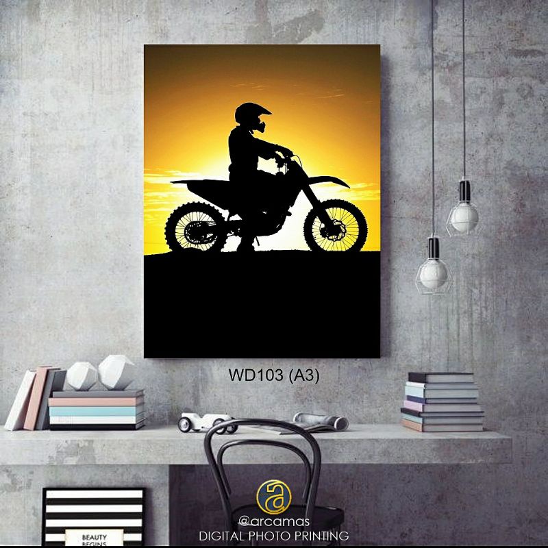 Hiasan dinding motor cross plus bingkai papan kayu MDF 30x45 cm Poster kayu pajangan dinding motor t
