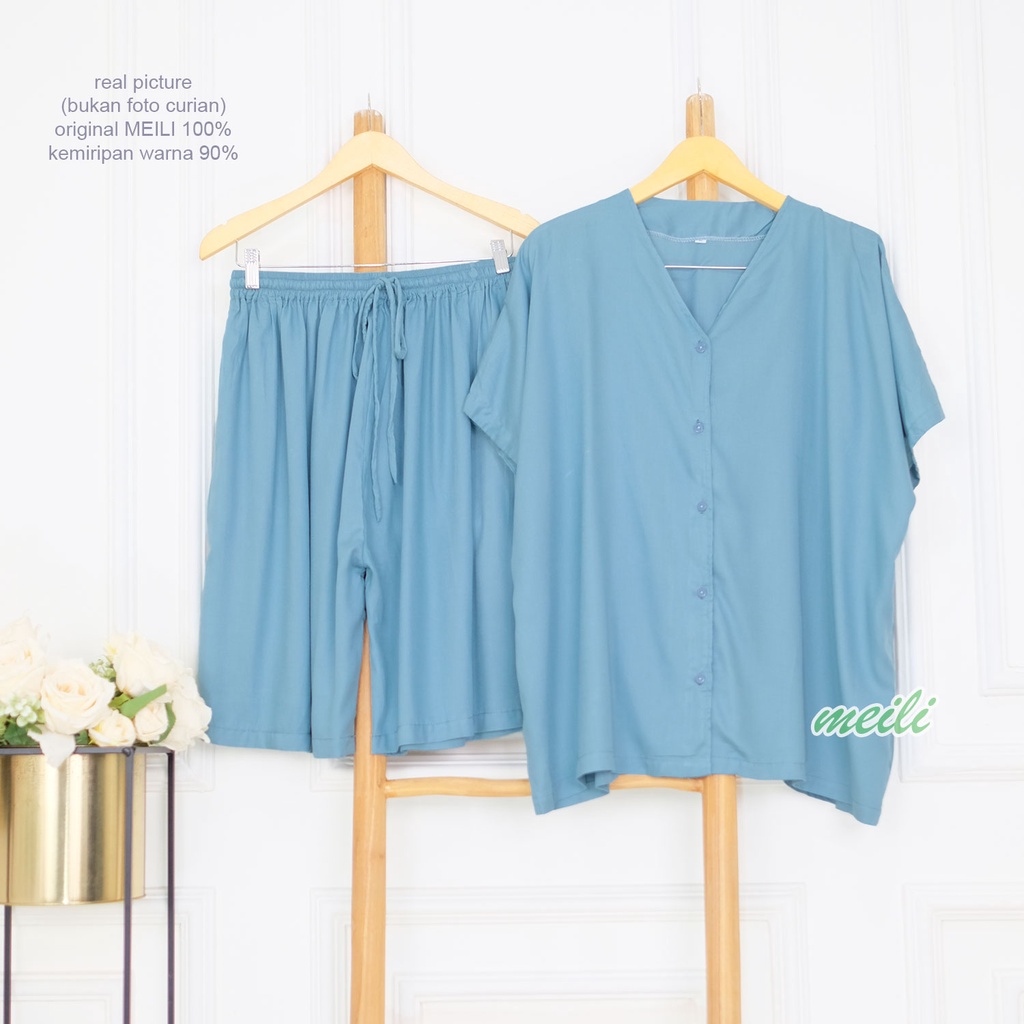 BIGSIZE | XXL 5L LD 120 140 CELANA PENDEK Gemoy Oneset Rayon Polos Aneka Warna Setelan Piyama Jumbo Sleep Wear Original MEILI