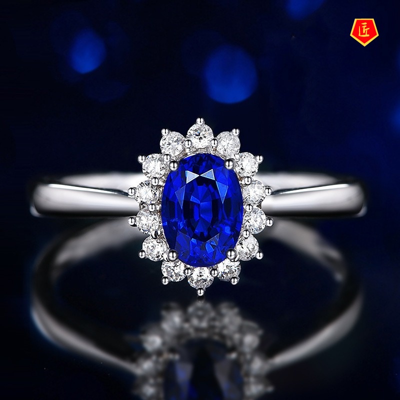 [Ready Stock]Classic Full Diamond Color Gemstone Sapphire Ring