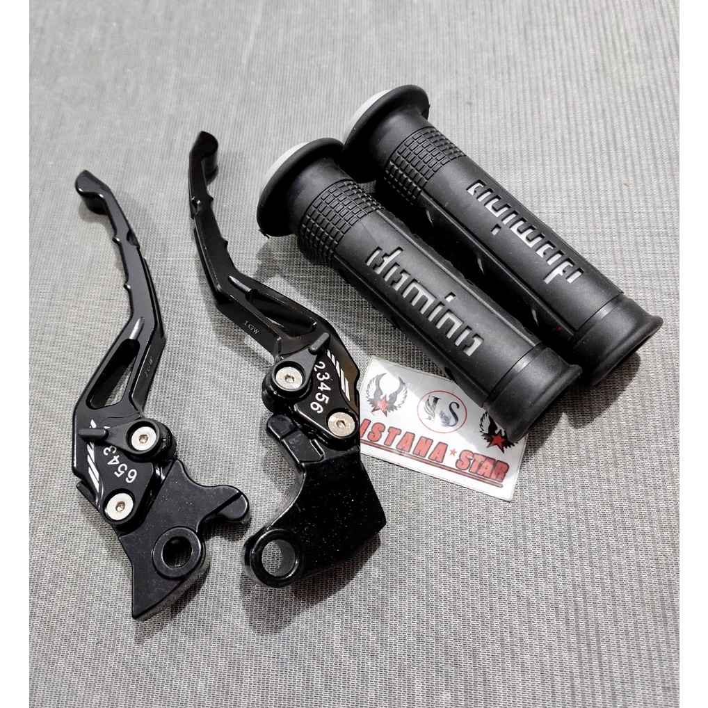 Handle REM Plus Grip domino sisik Variasi Motor FULL CNC Yamaha Vixion Old New RX King R15 V3 New - HITAM 1 SET