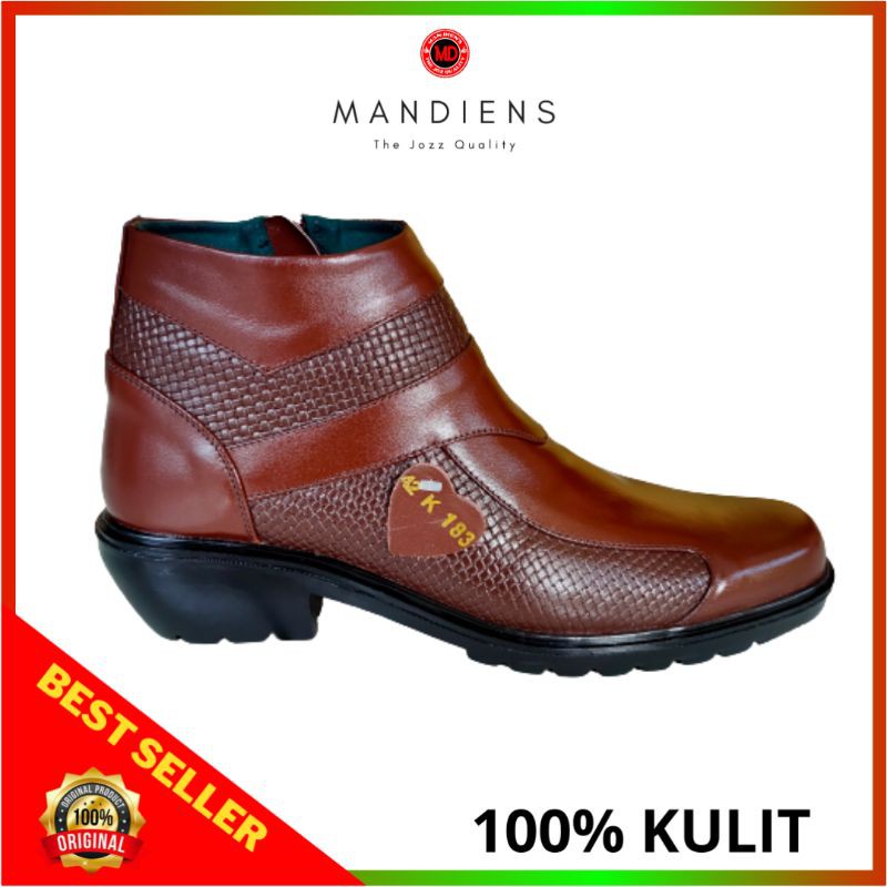 MANDIENS K183FT - Sepatu Boots Kulit Asli Medali - Sepatu Kulit Pdh Tni Polri Jenggel Gaya Koboi