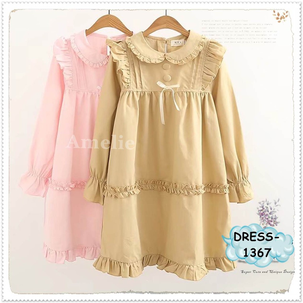 Mini Dress Lolita Lengan Panjang Wanita Jepang Korea Import 1367 Pink