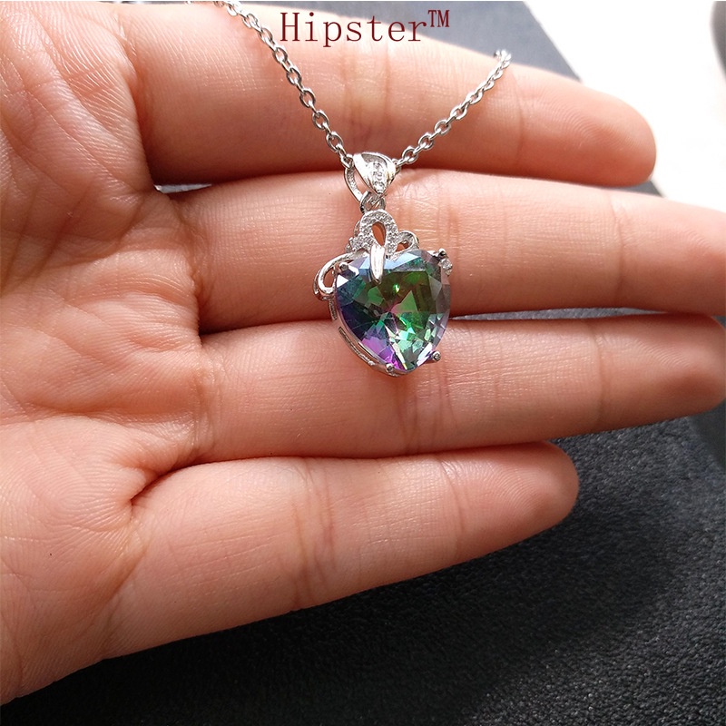 Hot Selling Classic Exquisite Colorful Heart White Gold Color Gemstone Pendant Necklace