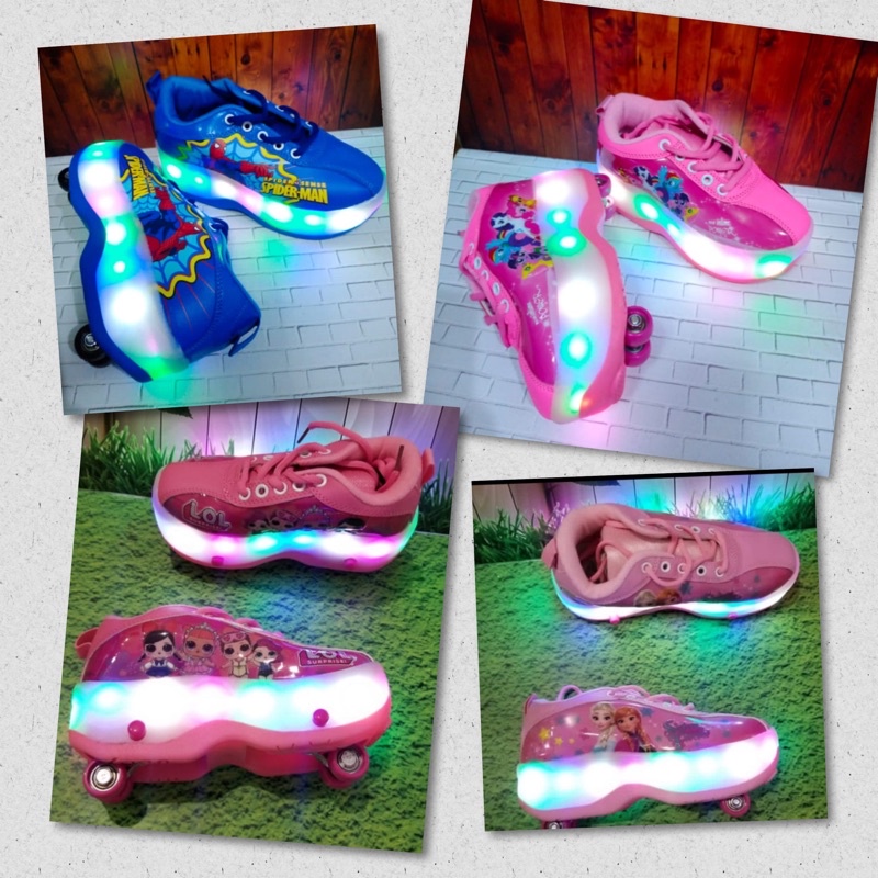 ORIGINAL TERMURAH Sepatu Roda Lipat LOL Frozen Little Pony Spiderman Lampu / Sepatu Roda Anak Roda 4