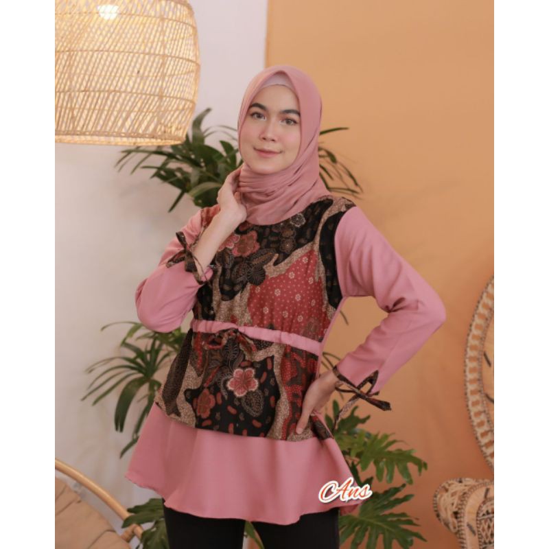 Batik wanita ASJ SA HRB026 Kenongo Kemeja Tosca Pendek-Ans Pulau pink