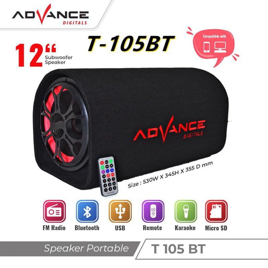 T 105BT Speaker Bluetooth / Speaker Tabung / Speaker Karaoke / Speaker Advance 12 inch ac dc T105bt PRO + mic wirles