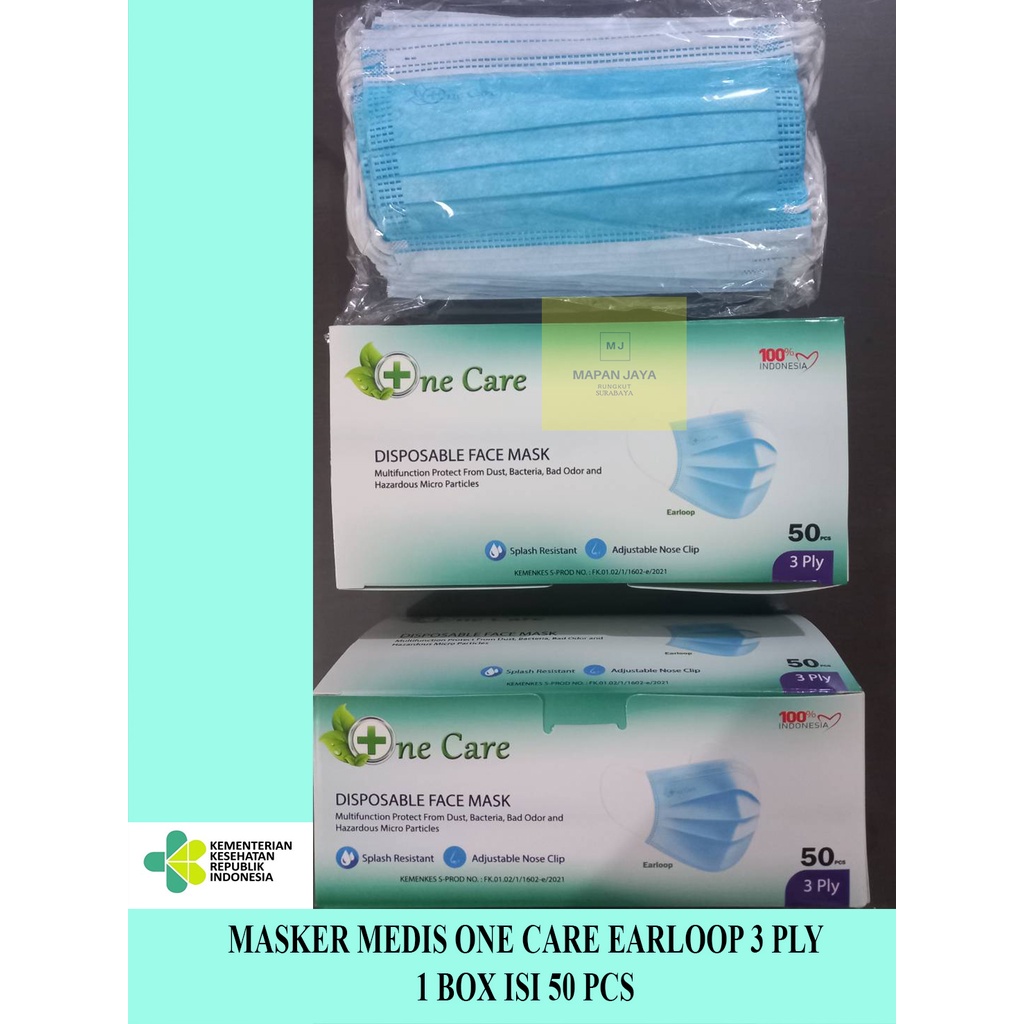 Masker OneCare Earloop One Care Lokal kemenkes 3ply Isi 50pcs Disposable