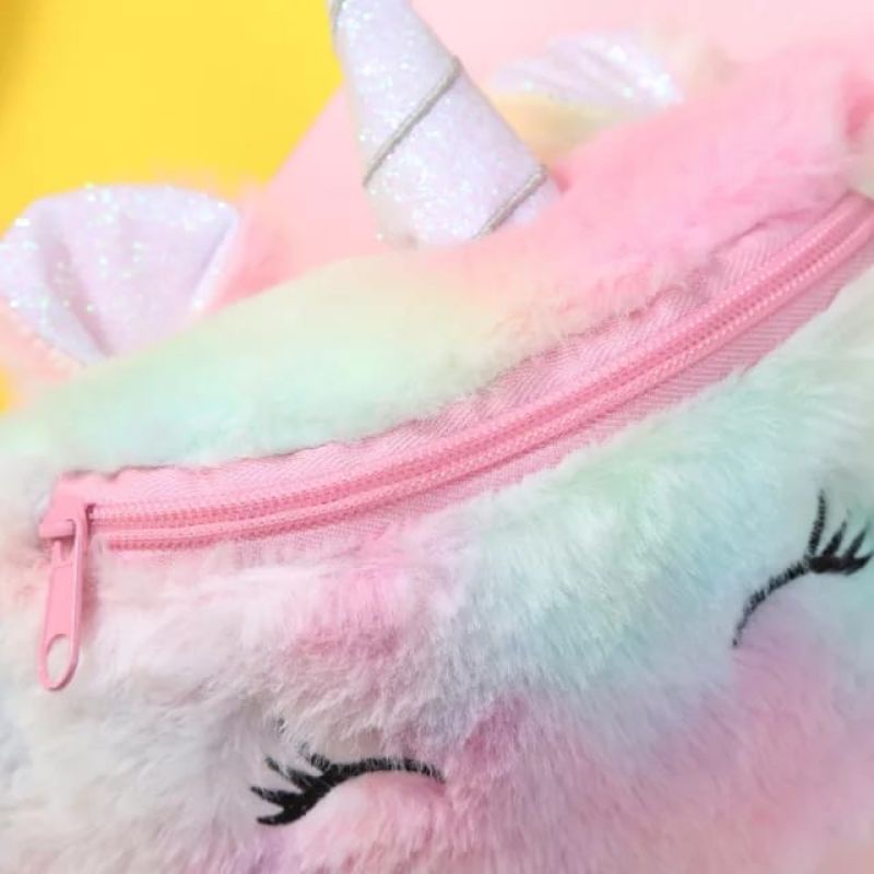 tas pinggang anak/waist bag/tas selempang unicorn kuda pony bulu import UK 26,5cm x 12,5cm TK SD