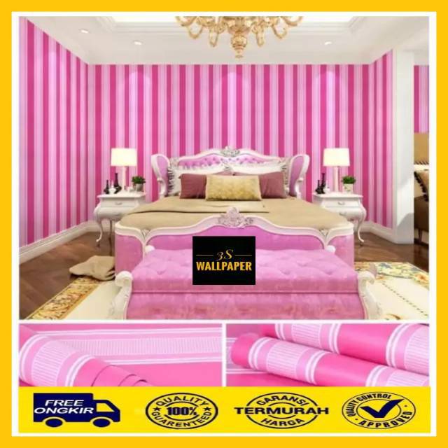 Wallpaper Dinding Salur Pink Wallpaper Wall Sticker Pink Line Wallpaper