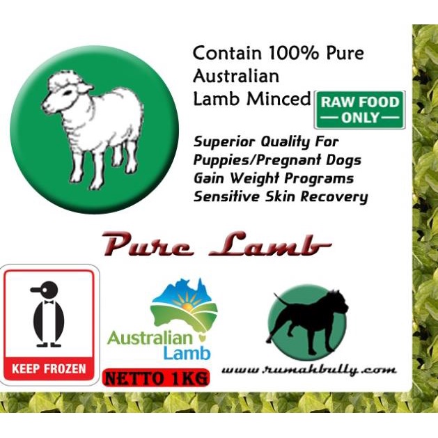 ☋ Pure Lamb Meat 1 KG Dog Cat Raw Food Makanan Anjing Kucing ♚