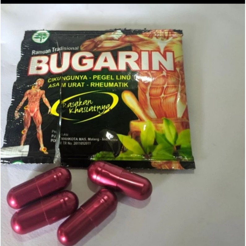 bugarin original jual per saset isi 4 kapsul satu box isi 10 saset