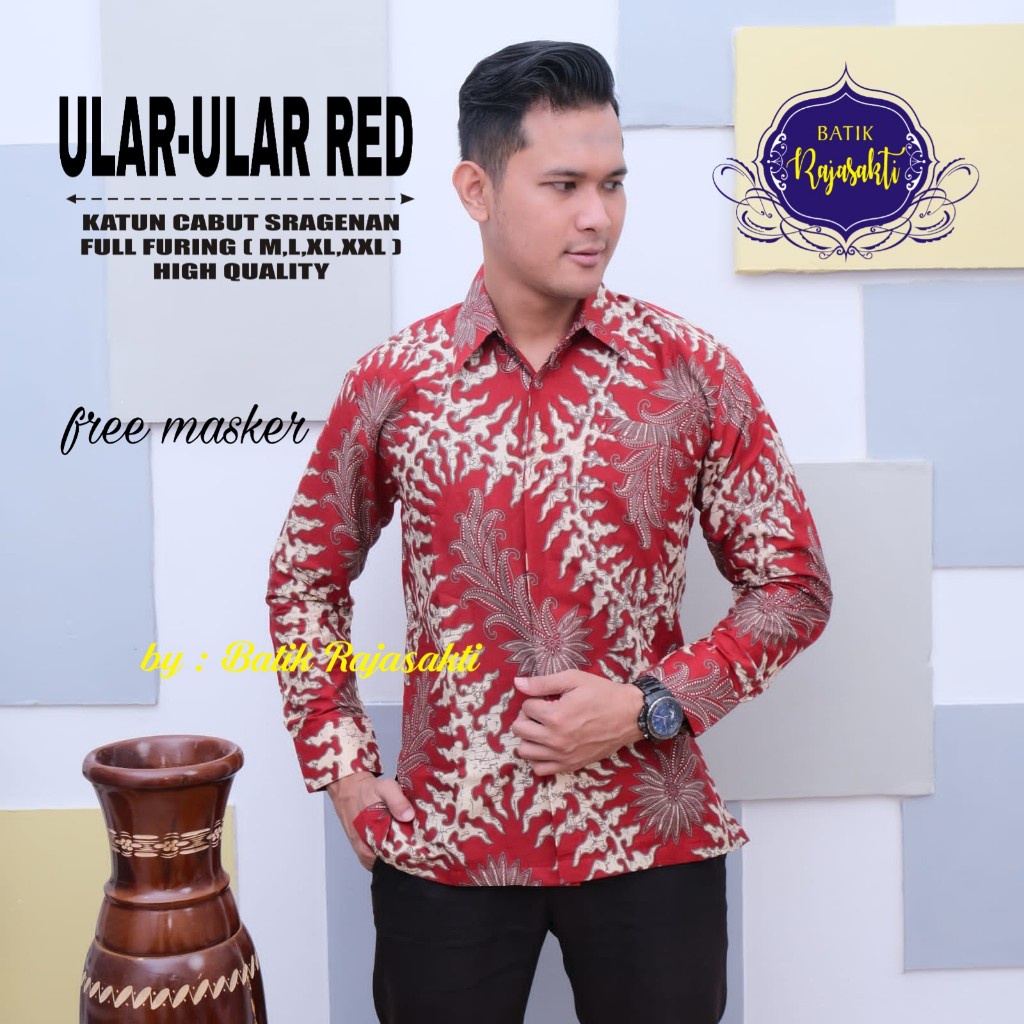 ULAR ULAR RED RAJASAKTI KEMEJA BATIK SOLO PRIA LENGAN PANJANG LAPIS FURING ATASAN BATIK PREMIUM MODERN KATUN HALUS BAHUWIRYA  BANAMITRA BANAMITRA PUTIH BANGSAWAN BAYU PUTRA BERLIAN BIRU BHARATAYUDA BIMASENA BIRENDRA BIRU INDAH BRAHMAKERTA BRAHMAKERTA