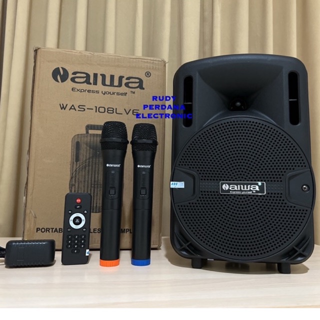 SPEAKER PORTABLE 8&quot; 8 INCH WIRELESS BLUETOOTH N AIWA WAS-108LVE ORIGINAL ORI GARANSI TERLARIS TERBAIK FM STEREO RADIO USB TF CARD MP3 AUX