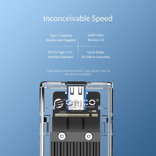 Ssd m2 enclosure orico ngff sata type-c 5Gbps 2Tb transparent tcm2f-c3 - casing m.2 b-key external usb-c transparan