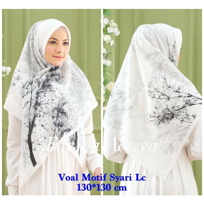 Hijab Jilbab Kerudung Segiempat syari Katun voal motif Denay LC motif akar ukuran 130x130
