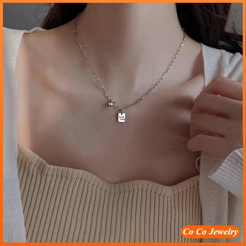 Korean Simple Retro Lucky Square Brand Fashion Personality Light Luxury Niche Ins Hip-hop Necklace Female