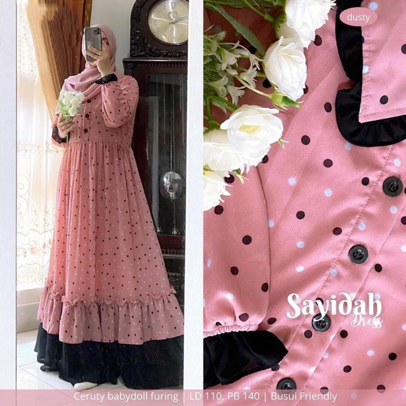 Gamis Polkadot Terbaru Dress Muslim Ceruty Babydoll Full Furring Ld 110 Cm Fashion Muslim Sayidah