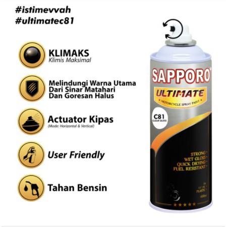 Cat Semprot Pilox Sapporo Ultimate C81 Clear Gloss 400cc Mengkilap Pernis Pengkilap Kilap Glossy