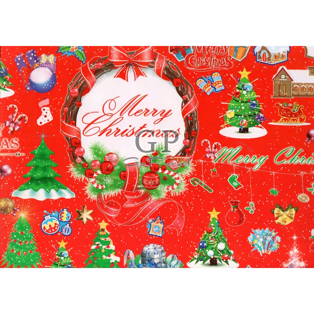 ( 5 Lembar ) KERTAS KADO NATAL SR - GIFT WRAPPING PAPER CHRISTMAS XMAS SANTA POHON NATAL SNOWMAN POHON XMAS MERAH HIJAU BIRU RED GREEN