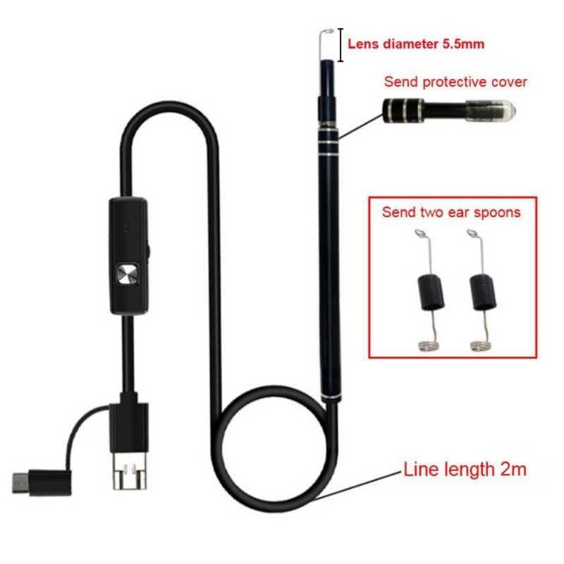 Bayar Ditempat 3 in 1 Kamera Endoscope HD Visual USB Earpick with 6 LED - JC- 7MM