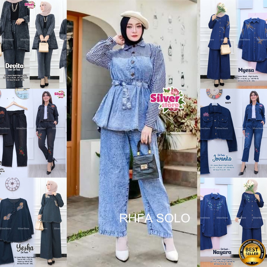 SETELAN JEANS / 11.7 / SHELL WISTERIA TULIPI EFFELIN PLISSET ASHIMA CHANELIA KIRANI ASMALA NAJIRA PELANGI / ONESET ALLSIZE / SILVER