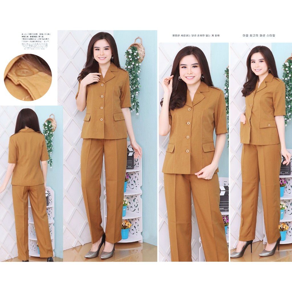 Seragam Dinas Wanita Baju Lengan Pendek Set Rok Pendek Pemda Tua Blazer Pemda Kheki Set Celana Baju 