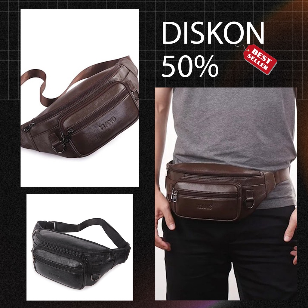AXX | Tas Selempang Tici / Tas Pinggang Kulit Pria Waterproof Anti Air Original / Waistbag Kulit Pri