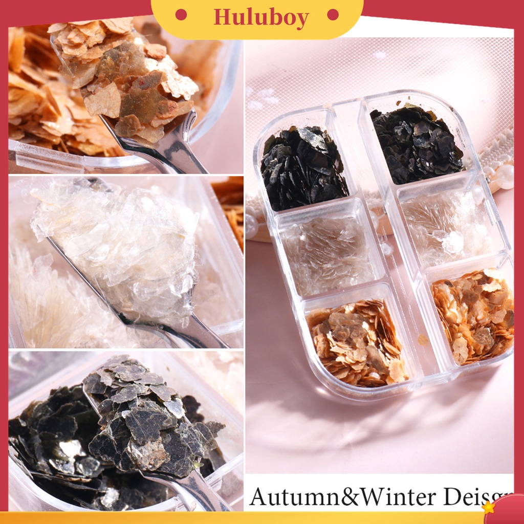 Huluboy Huluboy♡ 6 Grid / Box Sequin Nail Art Reflektif Saturation Tinggi Untuk Pesta