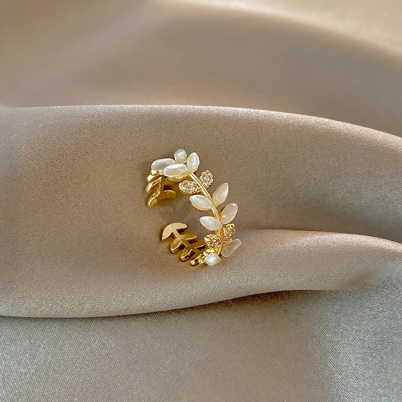 Cincin Model Terbuka Adjustable Desain Gandum Hias Opal Untuk Wanita