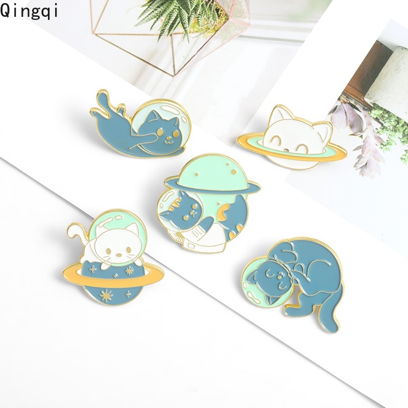 Bros Pin Enamel Bentuk Kartun Kucing Planet 5 Gaya Untuk Hadiah