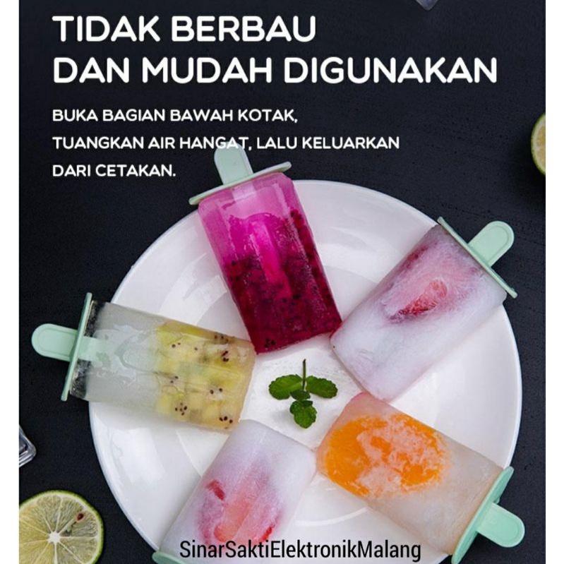 Cetakan Ice Cream Es Krim Silikon 6 Stick Stik Lolipop Popsicle Mold Silicon