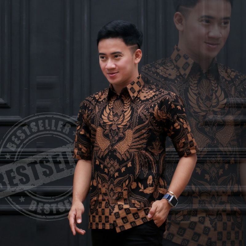 0022 Zahira Batik HRB026 Kenongo Hem Kemeja Batik Pria Lengan Pendek  Katun Primis Halus M L XL