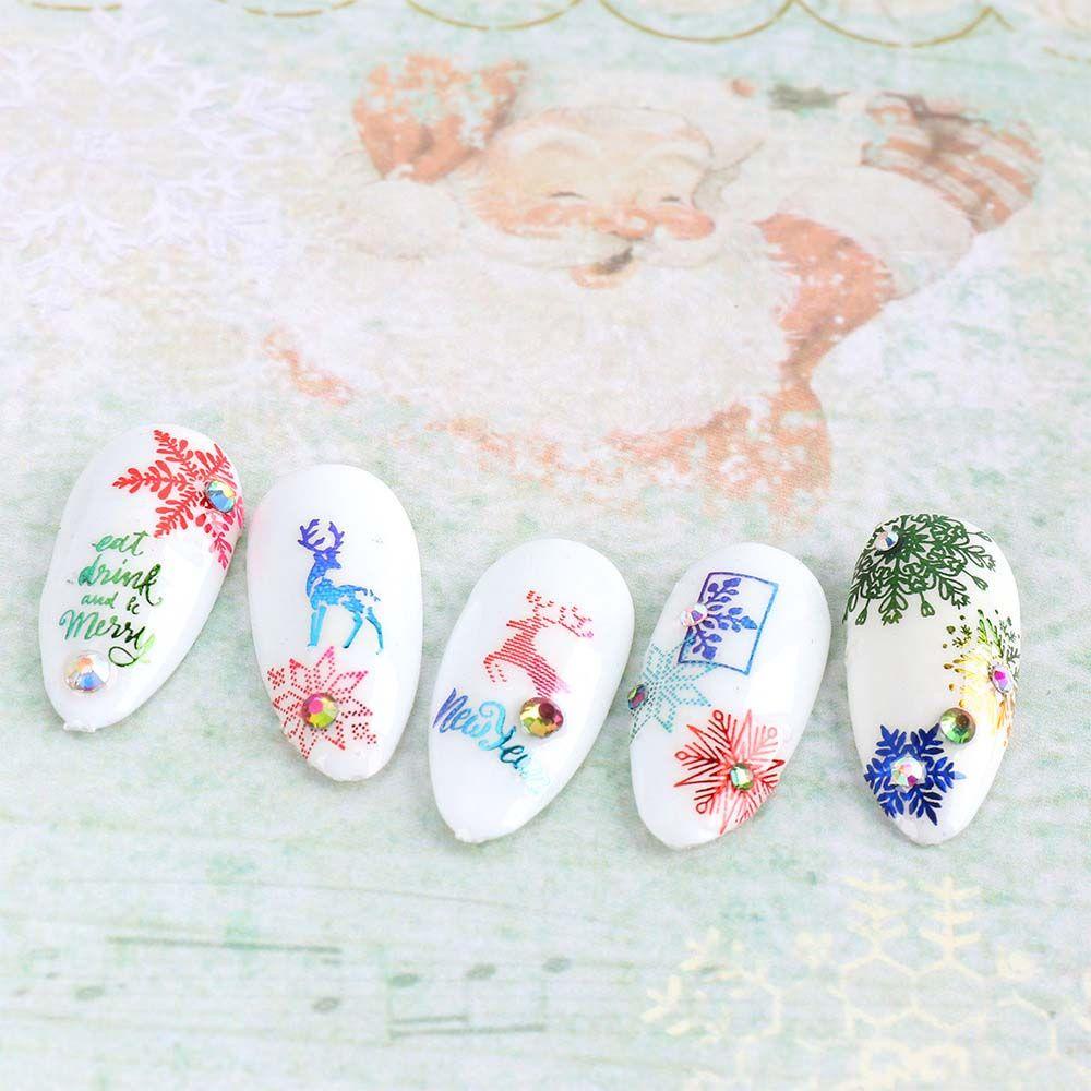Mxbeauty Stiker Kuku Natal Wanita Fashion Warna Snowflake Elk Alfabet Inggris Pohon Natal Nail Art Dekorasi