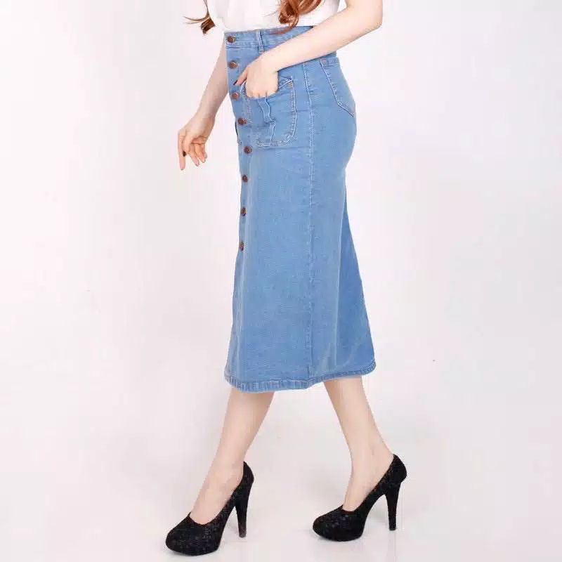 (COD bisa) Rok  kancing deret | Rok span 7/8 | Rok jeans premium | Rok kantong dua