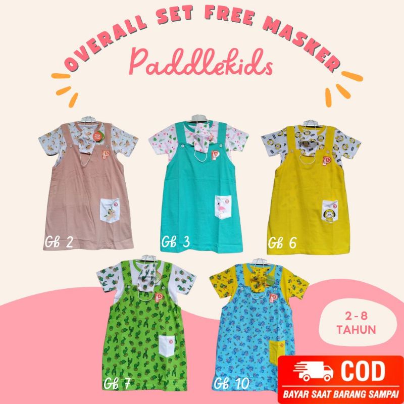 PADDLEKIDS || BAJU HARIAN MURAH ANAK CEWEK USIA 2-8 TAHUN BAHAN COTTON COMBED PREMIUM OVERALL SET TE
