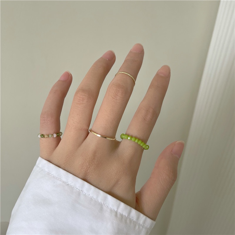 4pcs / set Cincin Manik-Manik Gaya Korea Untuk Wanita