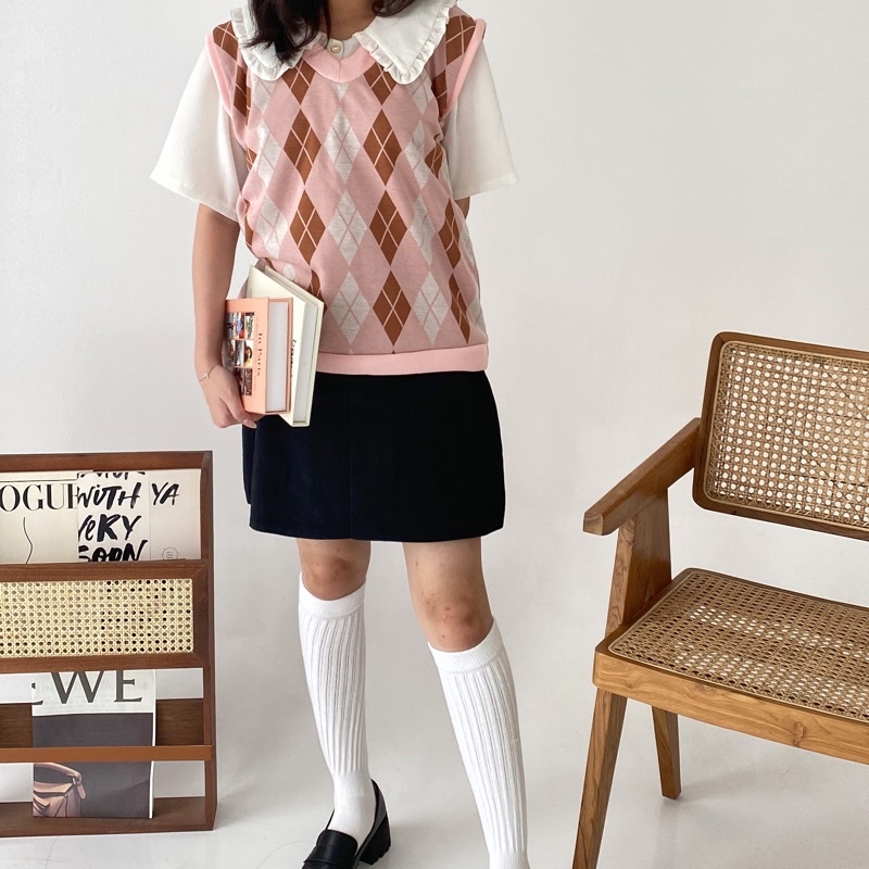 Funcy Daisy - Argyle Vest | Luaran Kemeja Rompi Y2K Korean Style
