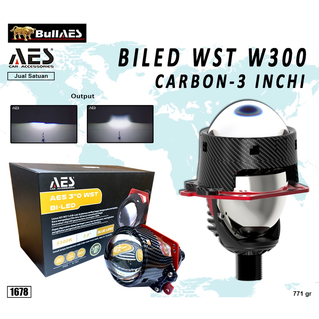 BILED AES WST 3 Inchi W300 CARBON HeadLight Projector Merk AES