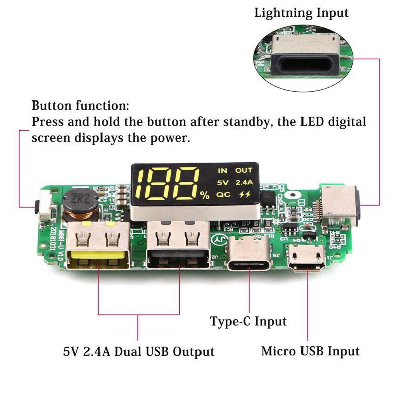 CIRCUIT MODUL POWER BANK LCD USB 5V 2.4A CHARGER