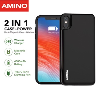 AMINO Untuk Iphone X XS 8 Plus 8 SE 2020 Wireless Charging + Magnetic Case Soft Case 2 IN 1/ PowerBank 4000mAh /Power Case/ Battery Case MB-010
