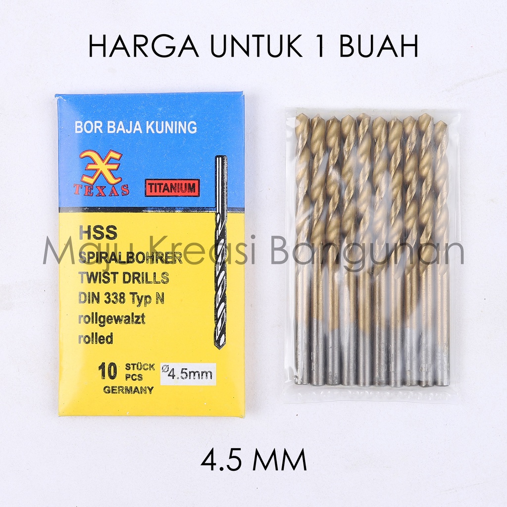 Mata Bor Besi Baja Kuning 4.5mm 4.5 mm Kuningan Twist Drill Titanium 4,5mm 4,5