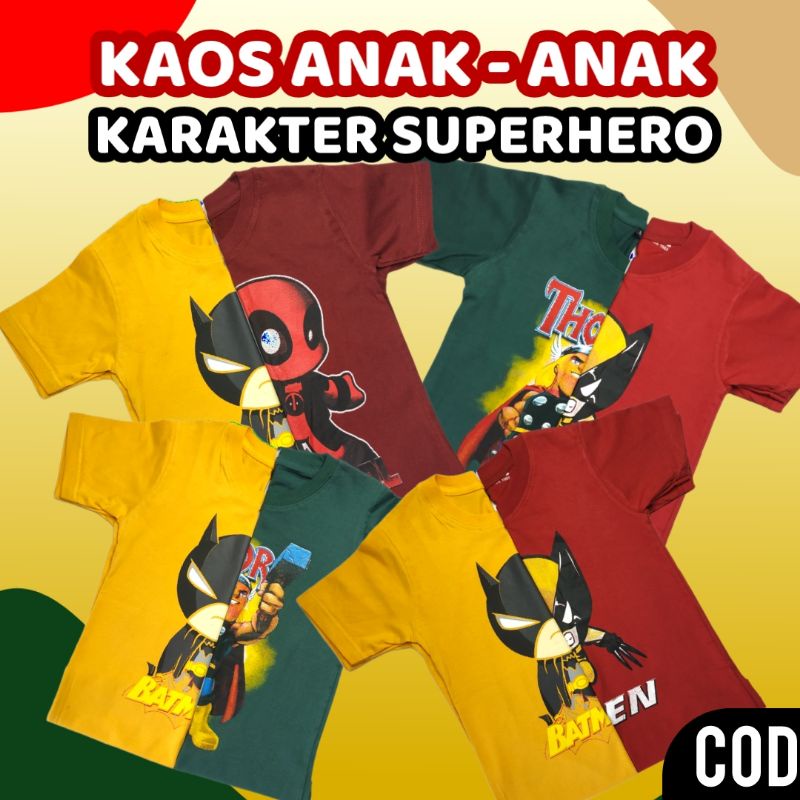 Kaos Anak Laki Laki Cowok Karakter Kartun Superhero Usia 3 Tahun -  9 Tahun