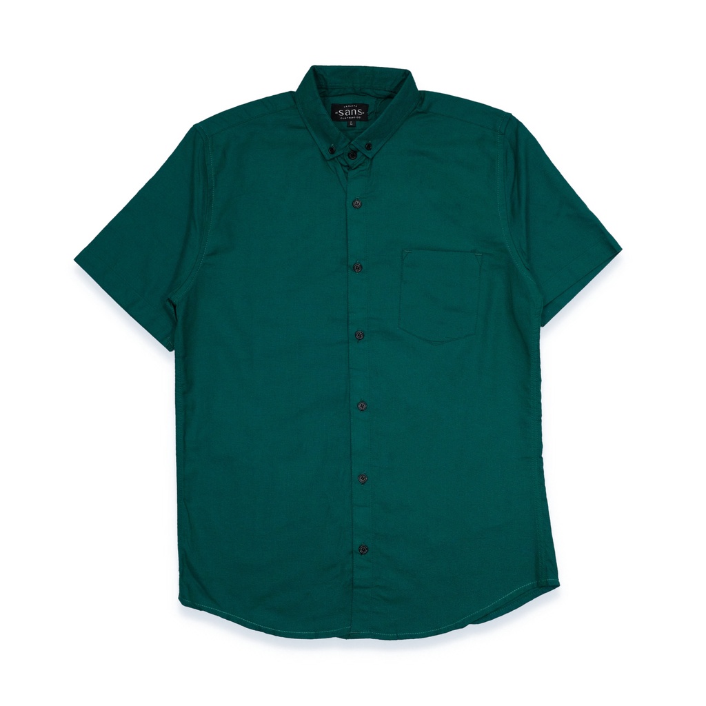 SANVANINA Kemeja Pria Lengan Pendek SlimFit Hijau Tua | Short Basic Rami Dark Green E-1507D