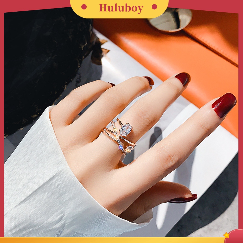 Hu Hu Hu Hu Hu Alat Bantu Pasang Kacamata♡ Cincin Multilayer Adjustable Bahan Metal Aksen Berlian Imitasi Untuk Wanita