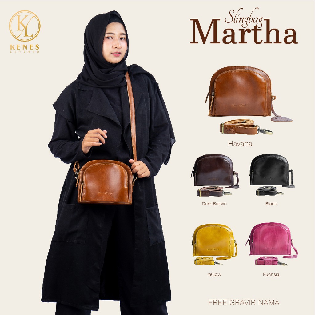 Kenes Leather Sling Bag Wanita Tas Selempang Kulit Asli MARTHA Pullup