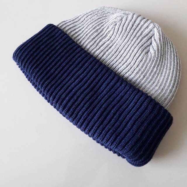 Short beanie hat 2 tone grey+navy / short beanie hat hat skate series